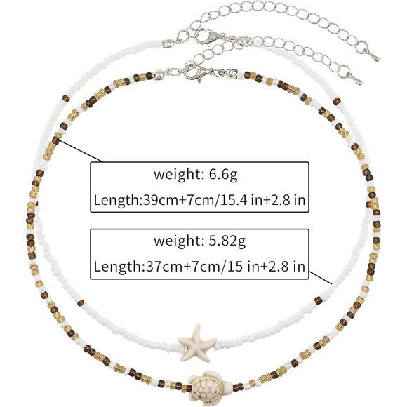 Bohemian Beaded Necklace for Women Layered Choker with Turtle Starfish Charm - Picture 6 of 6